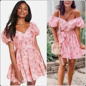 Love Shack Fancy X Target Cecile Pink Satin Floral Puff Sleeve Mini Dress Sz 2